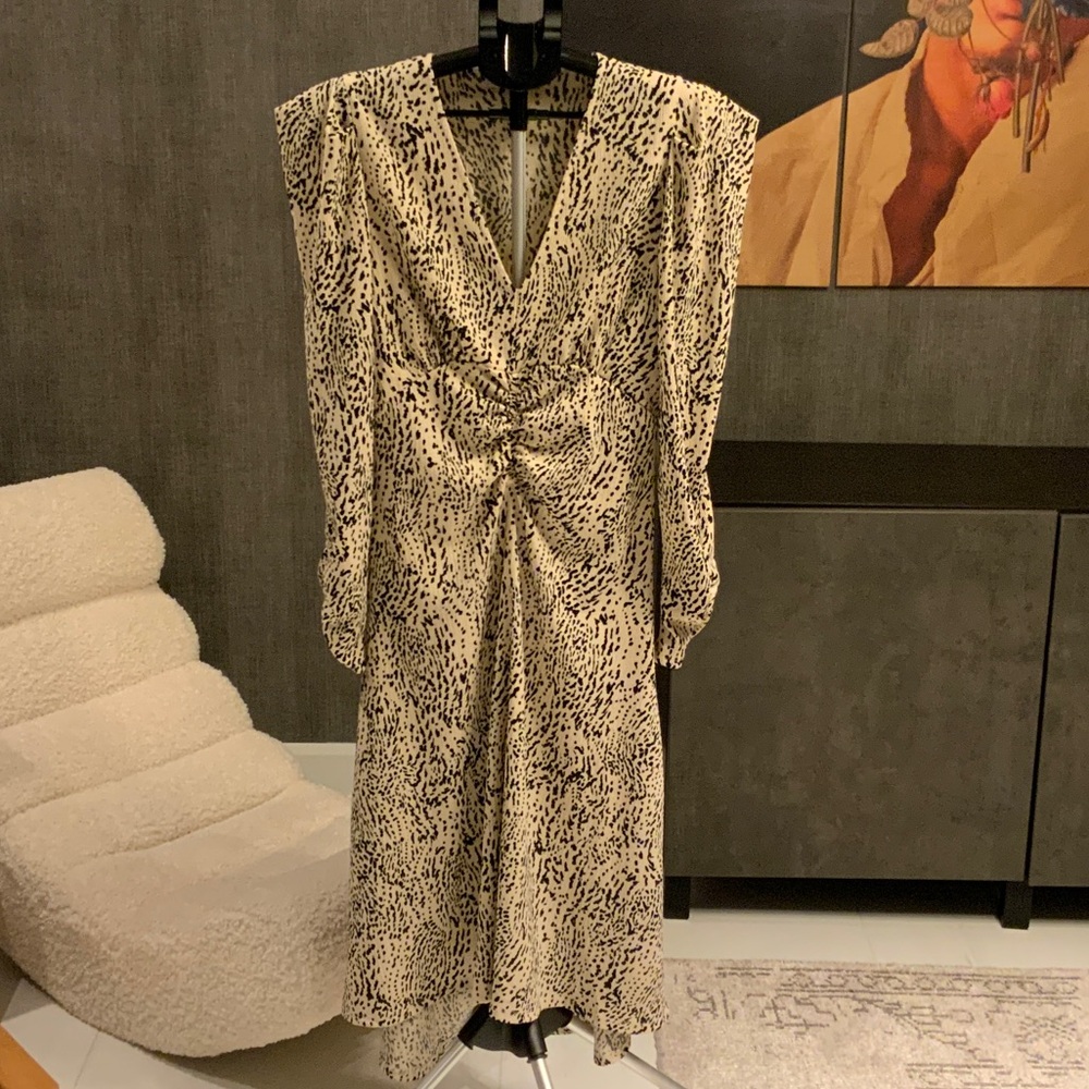 Mango Black and Cream animal print Long Sleeve Dress M